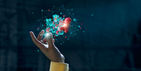 Leinwandbilder - Abstract of networking on cyberspace. Big data visualization.  Businessman touching multi color digital network connection on social network. Science. IOT. Innovation in futuristic. 3D rendering.