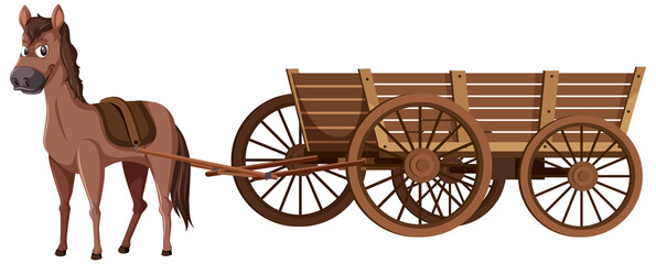 Poster - Medieval wooden wagon with a horse