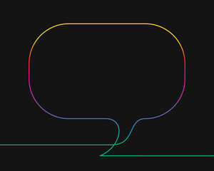 One line drawing of oval speech bubble, Rainbow colors on black background vector minimalistic linear illustration made of continuous line