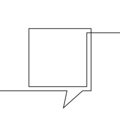 Wall Mural - One line drawing of square speech bubble, Black and white vector minimalistic linear illustration made of continuous line