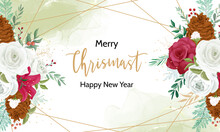 Beautiful Flower And Gold Leaves Christmas Card Design
