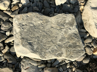 Canvas Print - a large stone lies on a sea pebble on the beach. piece of rock