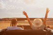 © Song_about_summer - summer travel by car, happy couple in classic vintage car enjoying the life