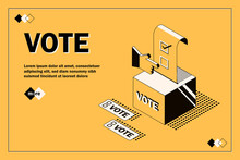 Puts Voting Ballot In Ballot Box. Voting And Election Concept