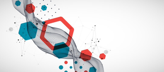 The abstract wave is made in a frame style. Template for science and technology presentation.