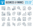 Business and Finance thin line icons. Money, Payment and Financial report outline icon set. Editable stroke icons.