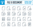 File and document thin line icons. Document settings, File management and Organization outline icon set. Editable stroke icons.