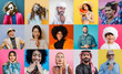 © oneinchpunch - Collage composition with many faces over colored backgrounds. Concept about lifestyle and world cultures