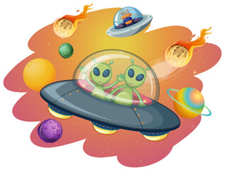 Wall Mural - Alien in UFO on space scene