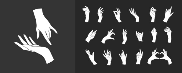 Wall Mural - set of vector female beauty hands silhouette. editable outline stroke size. line flat contour, thin 