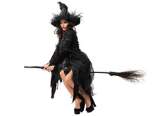 Halloween Witch Flying On Broom