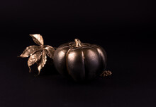 Gold And Black Luxury Pumpkin. Minimalist Banner Good For Thanksgiving And Halloween.