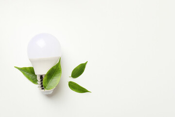 Canvas Print - Energy saving bulb with leaves on white background