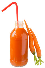 Wall Mural - Glass bottle of carrot juice isolated