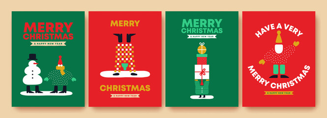Wall Mural - Christmas New Year funny winter people card set