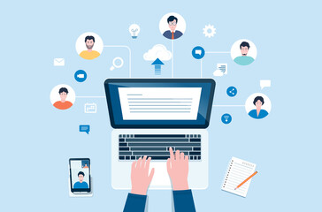 Wall Mural - business people team connecting online video conference connect for meeting remote working and busin