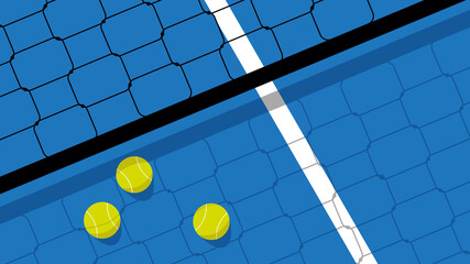 Detail illustration of a blue paddle court on a sunny day. With copy space.