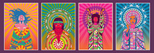 Beautiful Women Poster Set, Abstract Decor, Psychedelic Colors 