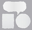 © flas100 - Set of torn white note, notebook paper stripes and speech bubble stuck on dark grey background for text, advertising. Vector illustration