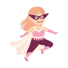 Wall Mural - Little Girl Wearing Costume of Superhero Pretending Having Power for Fighting Crime Vector Illustration