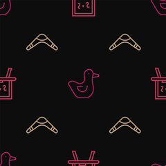 Canvas Print - Set line Chalkboard, Boomerang and Rubber duck on seamless pattern. Vector