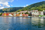 Fototapeta  - colorful wooden buildings in Bryggen district in Bergen, a beautiful city in Norway
