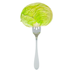 Wall Mural - Fresh headed cabbage on fork, 3D rendering