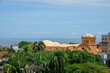 Closeup view of the Santo Domingo church in Plaza de Santo Domingo, Cartagena de Indias, Colombia