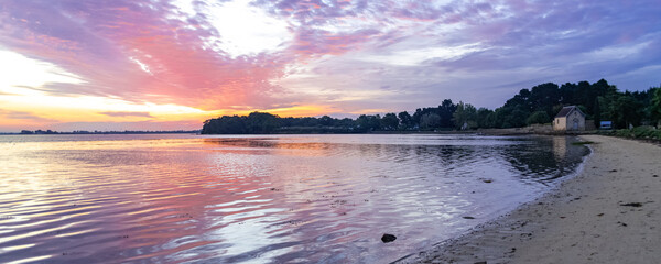 Wall Mural - Brittany, panorama of the Morbihan gulf, view from the Ile aux Moines, at sunrise

