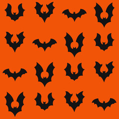 Poster - Repeated bats and orange background. Halloween wallpaper with bats.