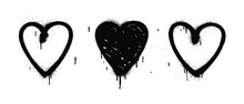Set Of Unique Hand Drawn Hearts. Painted And Graffiti Vector Design Elements. 