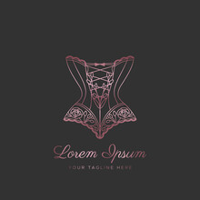 Logo For A Lingerie Boutique, Wedding Studio, Or Fashion Designer's Salon. Vintage Lace Corset With Pink Gold Lines