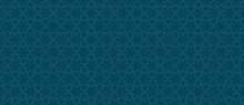 Vector Abstract Geometric Seamless Pattern. Traditional Arabic Ornament With Lines, Elegant Lattice, Mesh, Grid, Floral Shapes, Stars. Subtle Ornamental Background. Teal And Turquoise Color Design