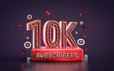 Wall Mural - 10k subscribers celebration. Ten thousand followers social media congratulation card 3d render