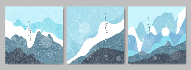 Wall Mural - vector graphic landscape. mountain peak, hills. line art japanese pattern. asian style. design for w