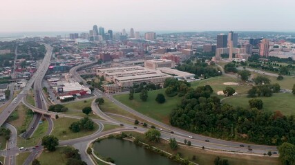 Wall Mural - Wide Aerial View Downtown Kansas City Missouri 4K