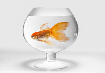 Canvas Print - Beautiful gold fish in bowl on light background