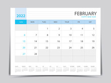 February Layout Design, Calendar 2022 Year Template, Planner Simple, Desk Calendar 2022 Design, Blue Calendar Desgin, Wall Calendar Design, Printing Media, Advertisement, Office Organizer, Vector