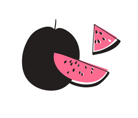 Doodle watermelon. Hand drawn stylish fruit and vegetable. Vector artistic drawing fresh organic food. Summer illustration vegan ingrediens for smoothies