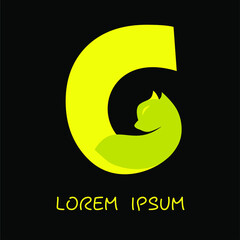 Cat logo and C initial in yellow color with black background