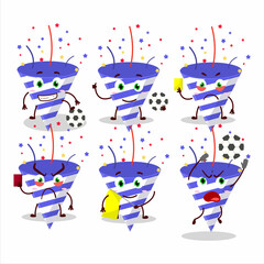 Canvas Print - Blue firecracker cartoon character working as a Football referee