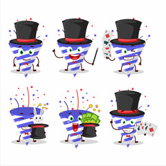 Sticker - A blue firecracker Magician cartoon character perform on a stage