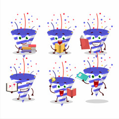 Sticker - A picture of blue firecracker cartoon character concept reading an amusing book