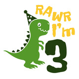 Fototapeta Dinusie - I am 3 Dinosaur, three year rawr birthday boy