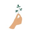 © tiena - Hand holds a plant. Flat vector illustration isolated on white background