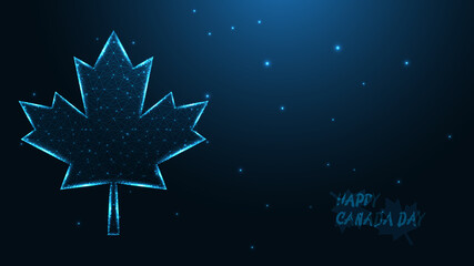 Happy Canada day. Maple leaf line connection. Low poly wireframe design. Abstract geometric background. vector illustration.