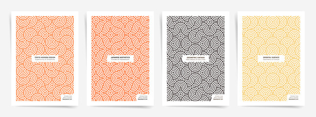 Modern simple geometric wavy lines poster design layouts. A4 asian trendy style cover template for business posters, banners, brochures, cards, catalog, Japanese pattern design templates. Vector print