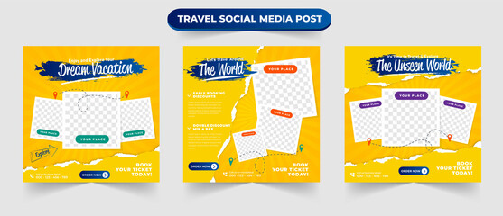 set of journey tourism holiday sale social media post template web banner flyer or poster for travel