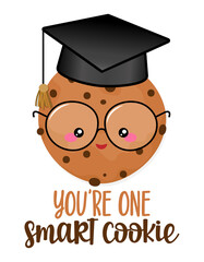 Wall Mural - You are a smart cookie - Cute smiling happy cookie with nerd glasses. Cartoon character in kawaii style. Christmas baking. Good for t-shirt, mug, gift. 