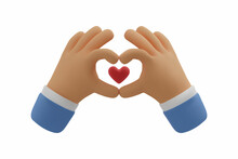 3d Icon Hands Love Gesture. Vector Cartoon Heart Symbol Clip Art. Realistic Illustration For Social Media